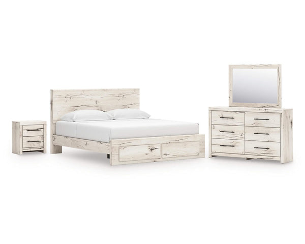 Cama King con almacenamiento, tocador, espejo y mesita de noche Lawroy