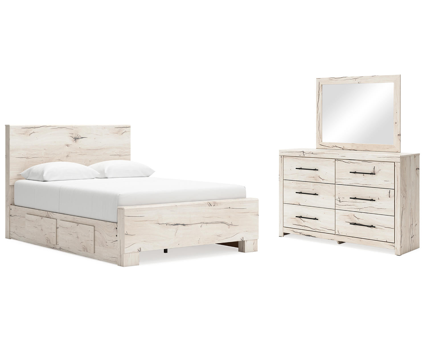 Lawroy Queen Panel Bed with Storage, Dresser and Mirror