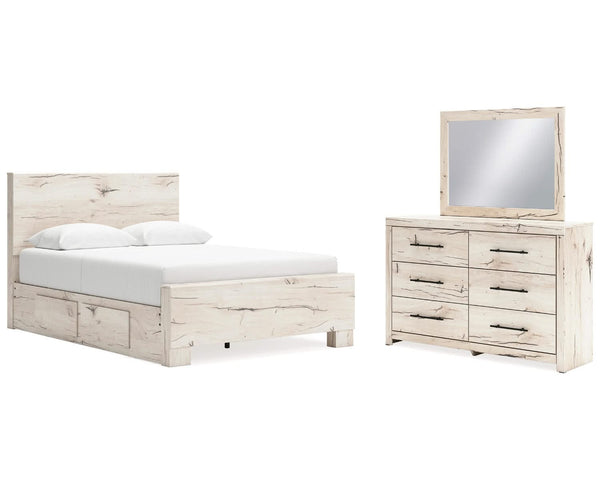 Cama Queen con paneles Lawroy, espacio de almacenamiento, tocador y espejo