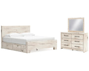 Lawroy King Panel Bed with Storage, Dresser and Mirror