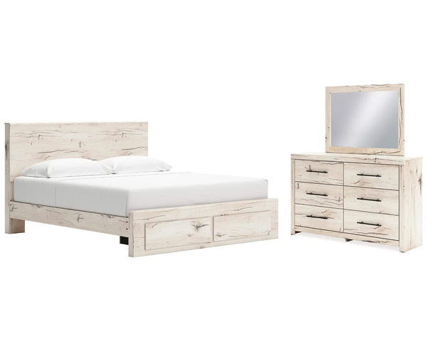 Cama King con almacenamiento, tocador y espejo Lawroy