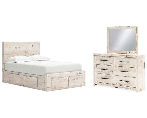 Cama con almacenamiento, tocador y espejo Lawroy con paneles completos