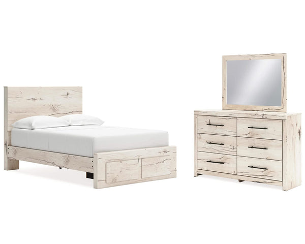Cama con almacenamiento, tocador y espejo Lawroy con paneles completos