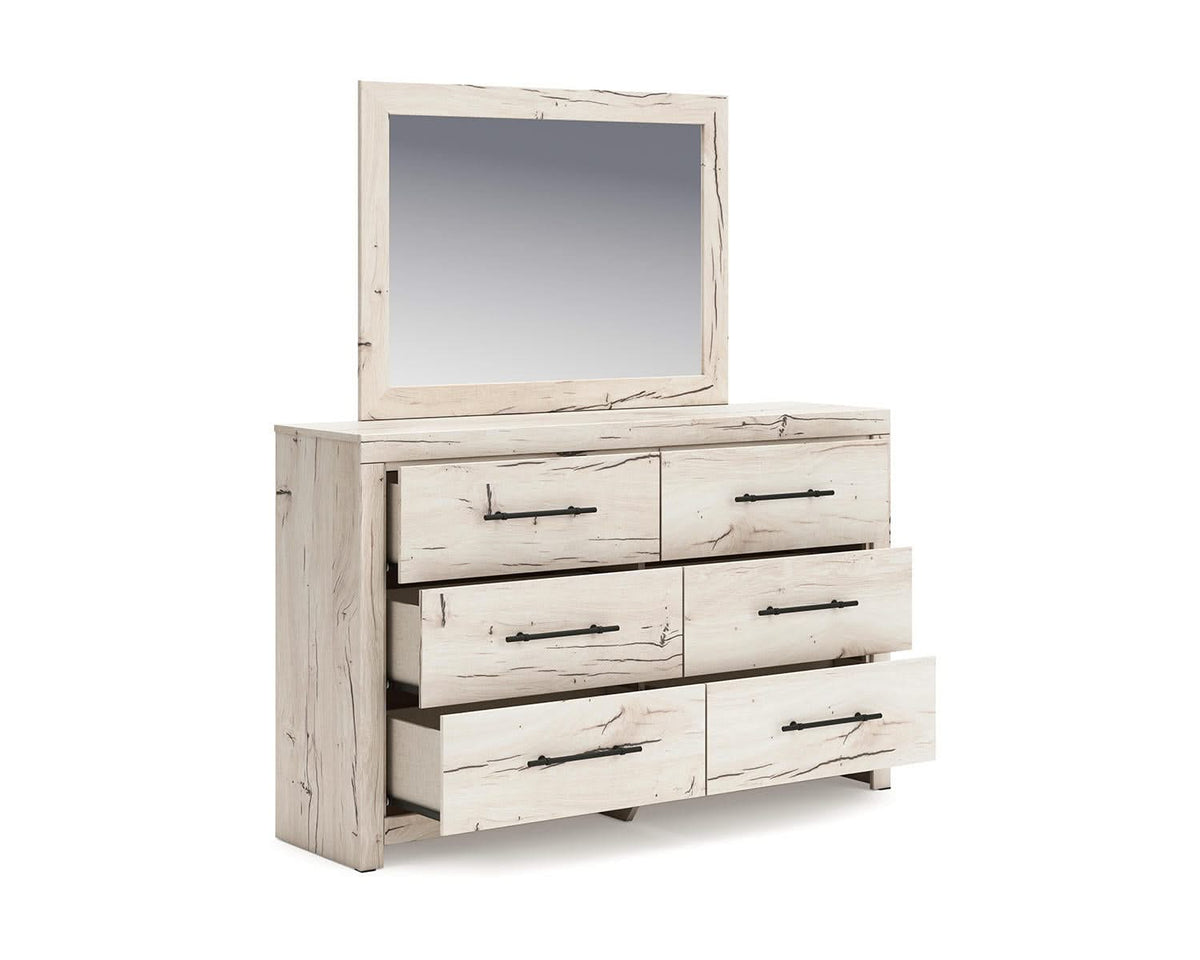 Lawroy Queen Panel Bed with Storage, Dresser and Mirror