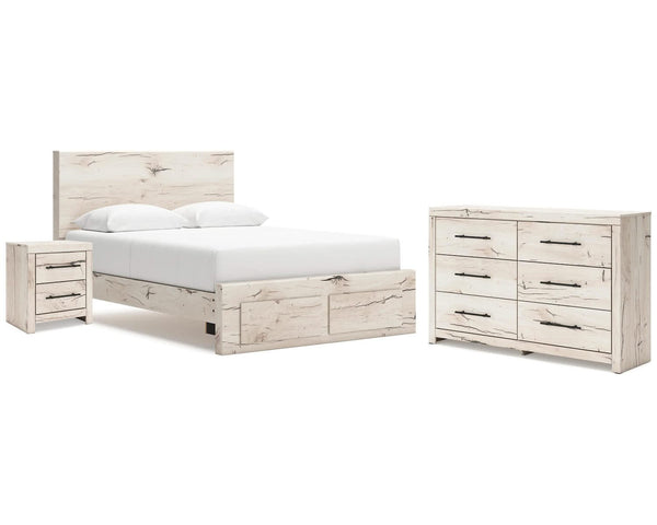 Cama Queen con almacenaje, cómoda y mesita de noche Lawroy