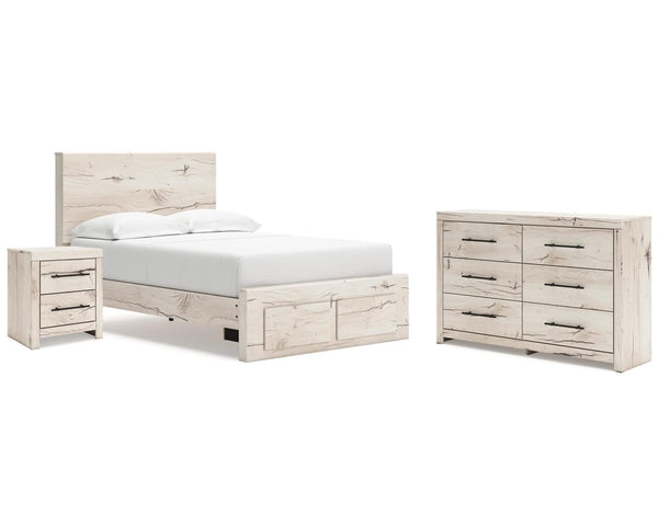 Cama con almacenaje completo, cómoda y mesita de noche Lawroy