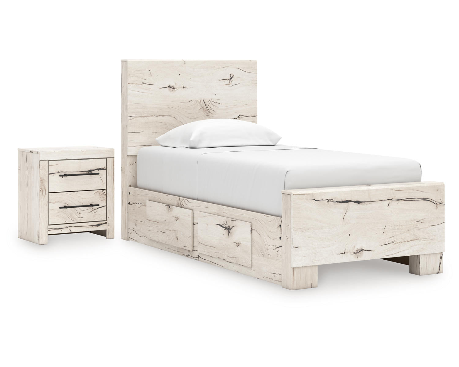 Lawroy Twin Panel Bed with Storage and 2 Nightstands