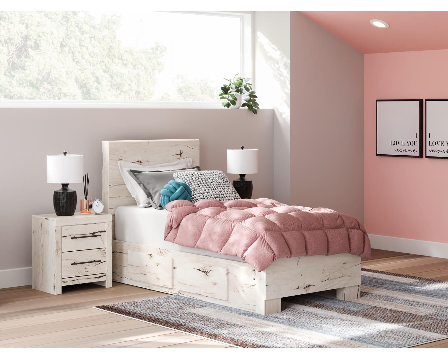 Lawroy Twin Panel Bed with Storage and 2 Nightstands