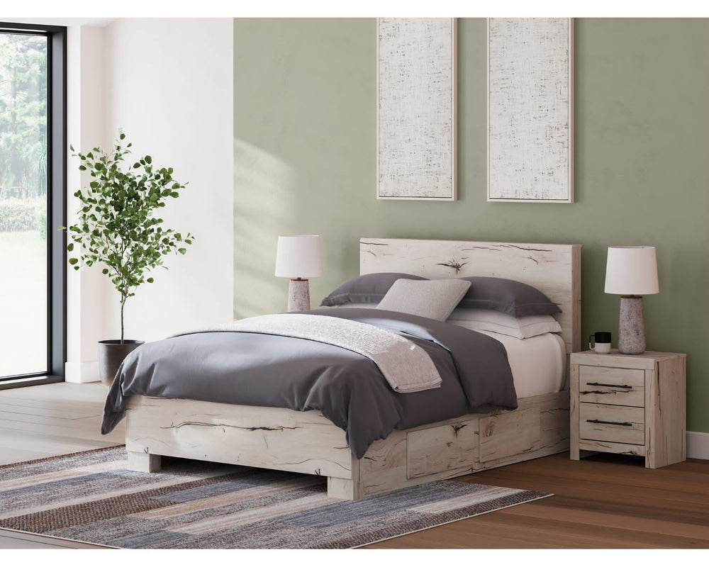 Cama Queen con paneles y espacio de almacenamiento Lawroy