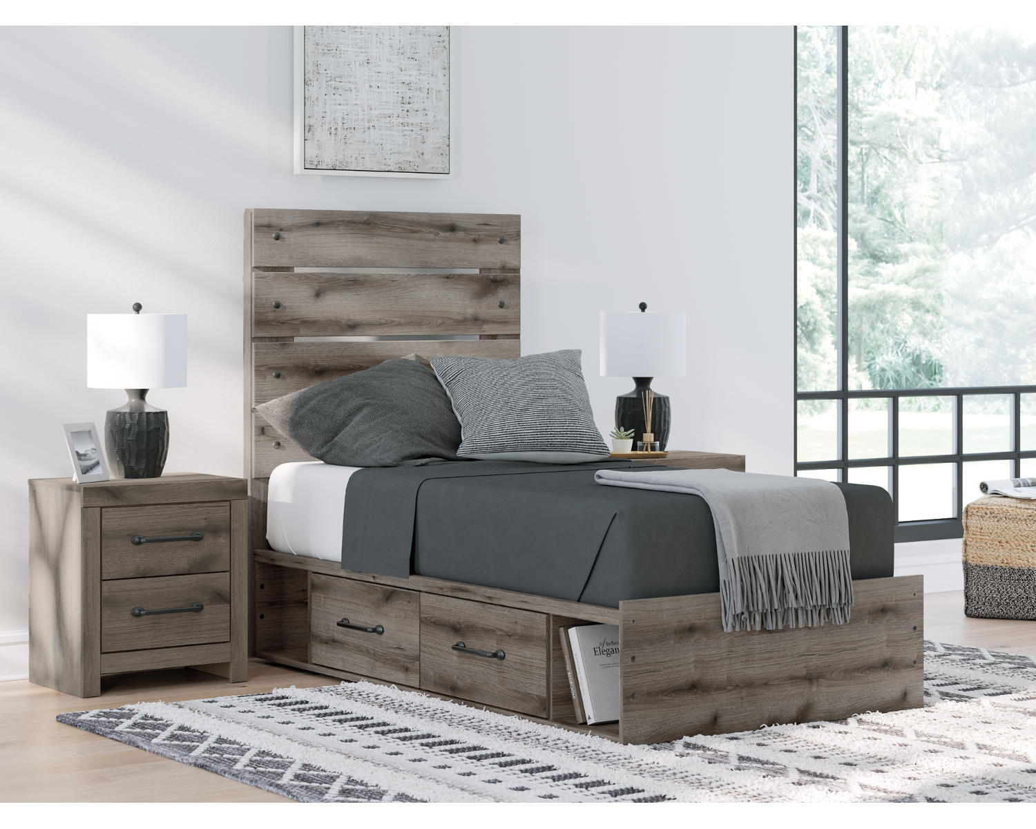 Graystorm Twin Panel Bed with Storage