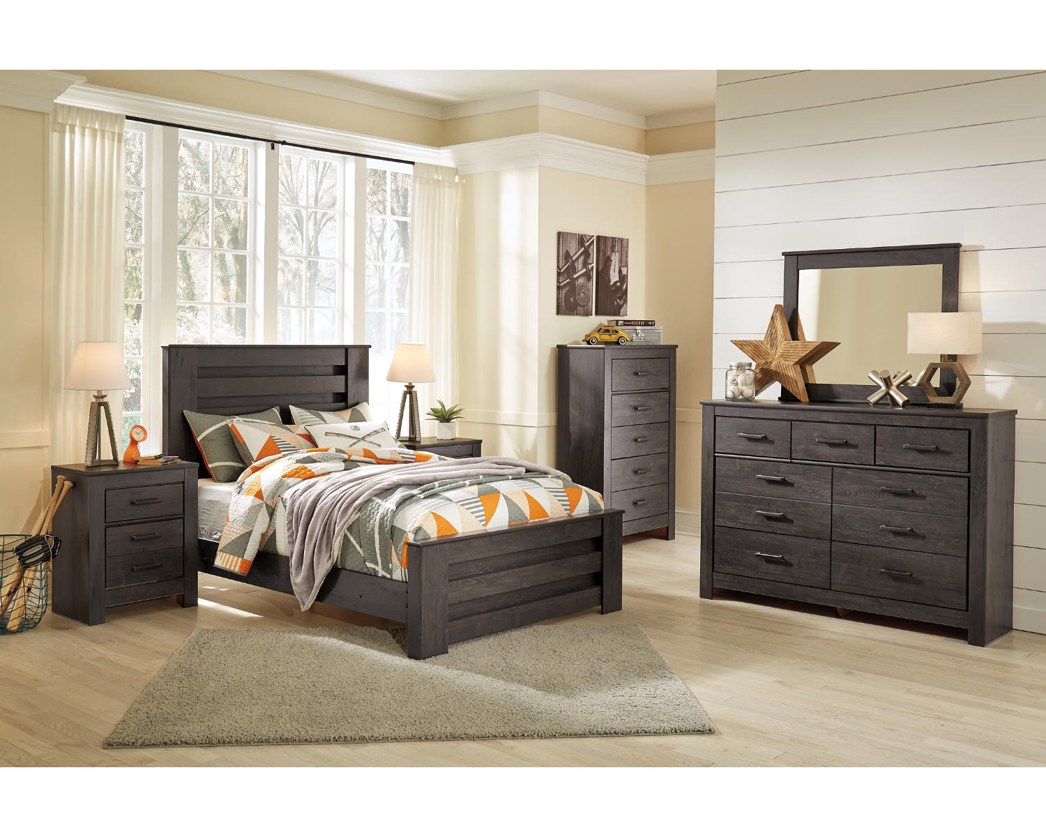 Brinxton Full Panel Bed, Dresser and Mirror