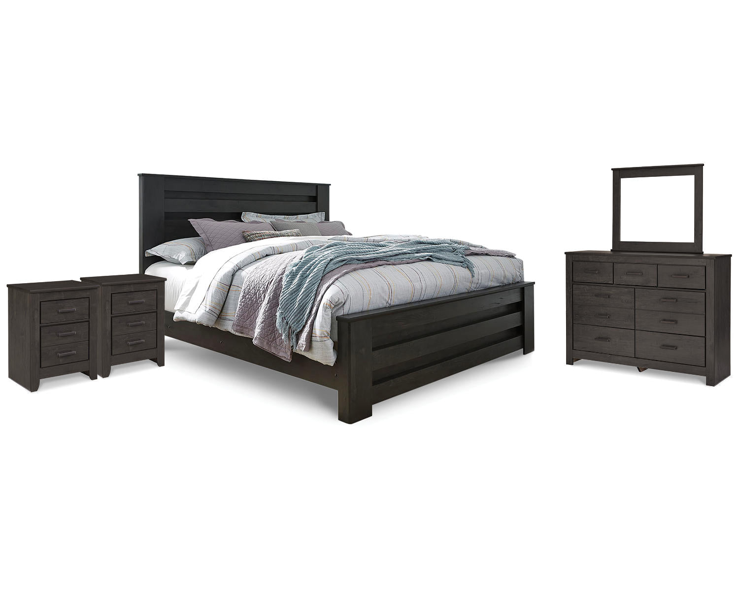 Brinxton King Panel Bed, Dresser, Mirror and 2 Nightstands