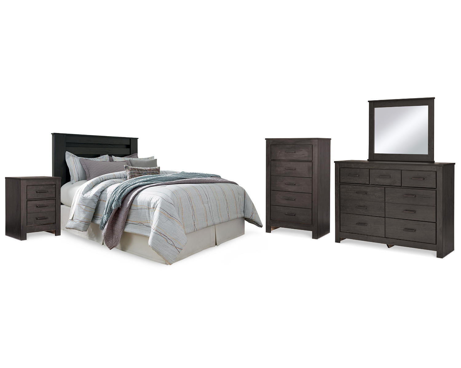 Brinxton King Panel Headboard, Dresser, Mirror, Chest and 2 Nightstands