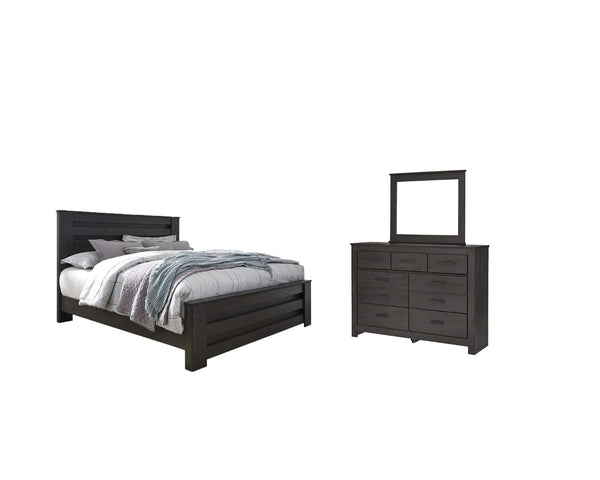 Cama King con paneles, cómoda y espejo Brinxton