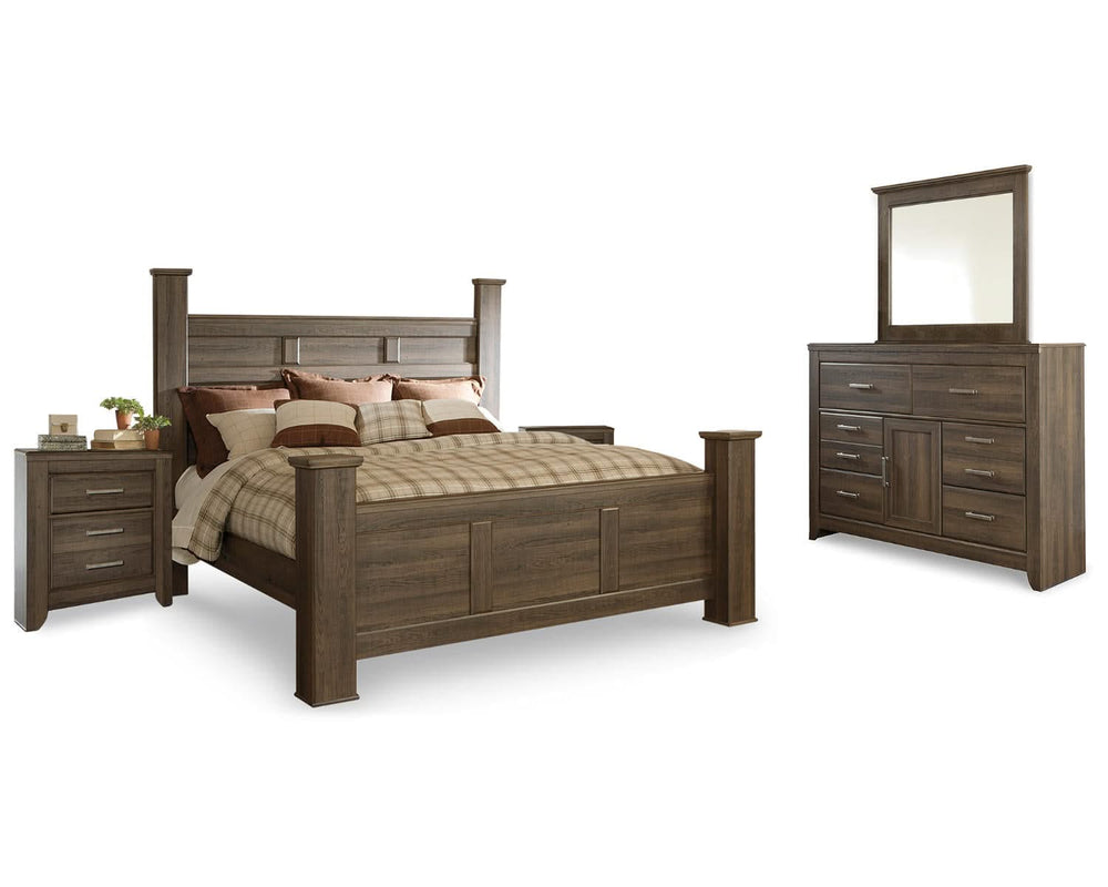 Cama con dosel California King de Juararo, cómoda, espejo y dos mesitas de noche