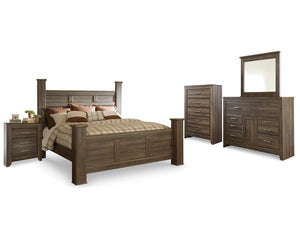 Cama con dosel Juararo King, cómoda, espejo, cómoda y mesita de noche