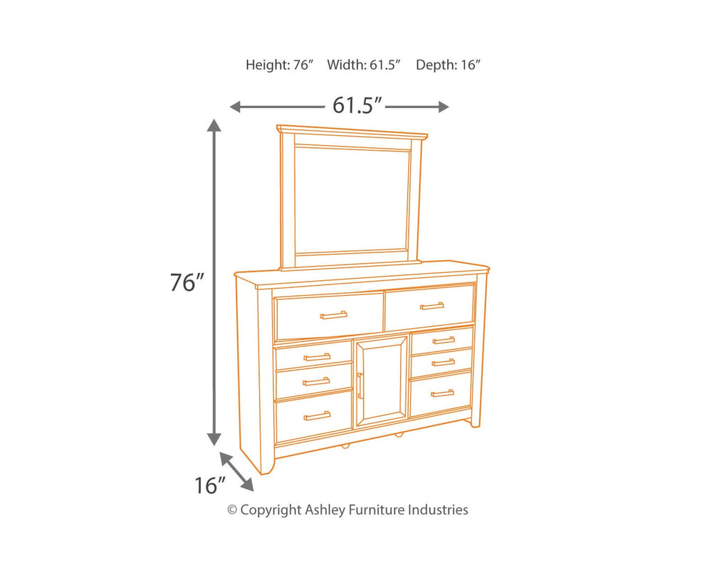 Juararo Queen Poster Bed with Mirrored Dresser and Nightstand
