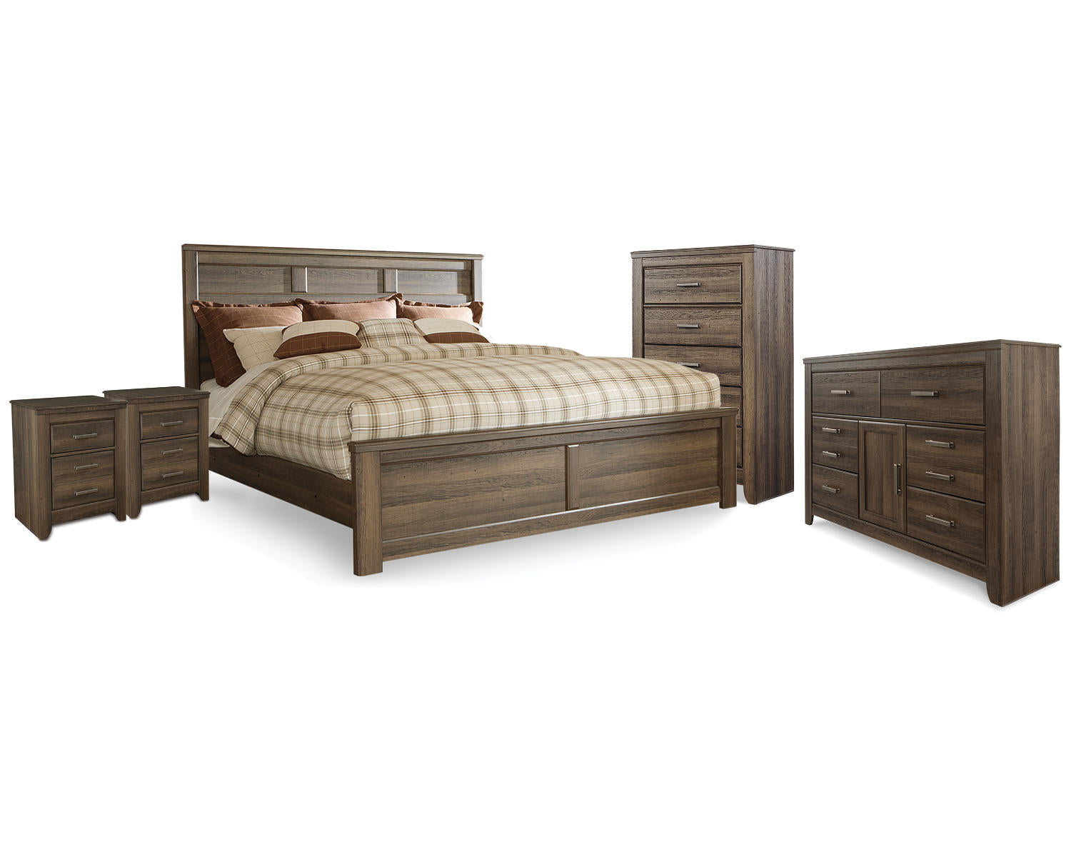 Juararo King Panel Bed, Dresser, Chest and 2 Nightstands