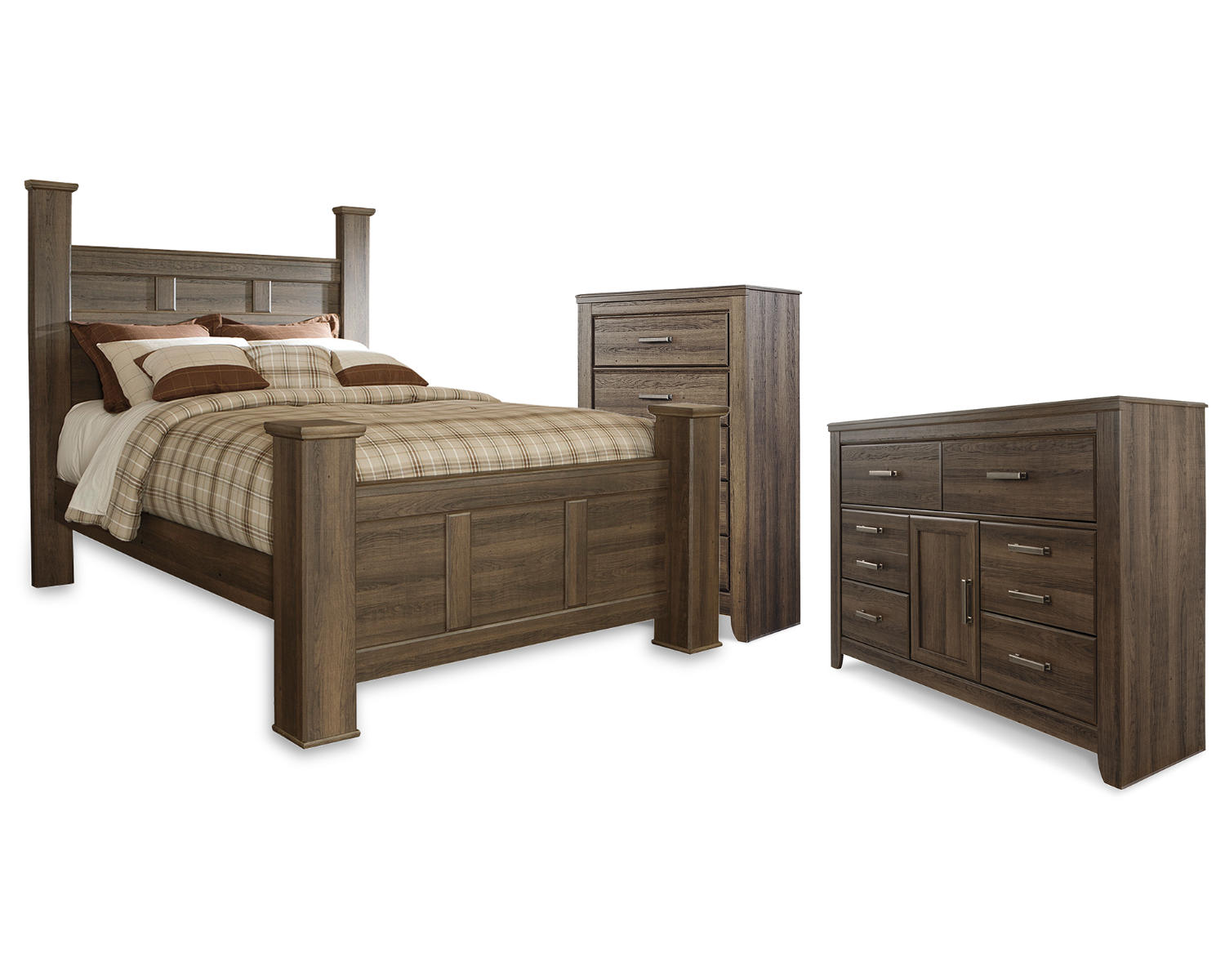 Juararo Queen Poster Bed, Dresser and Chest