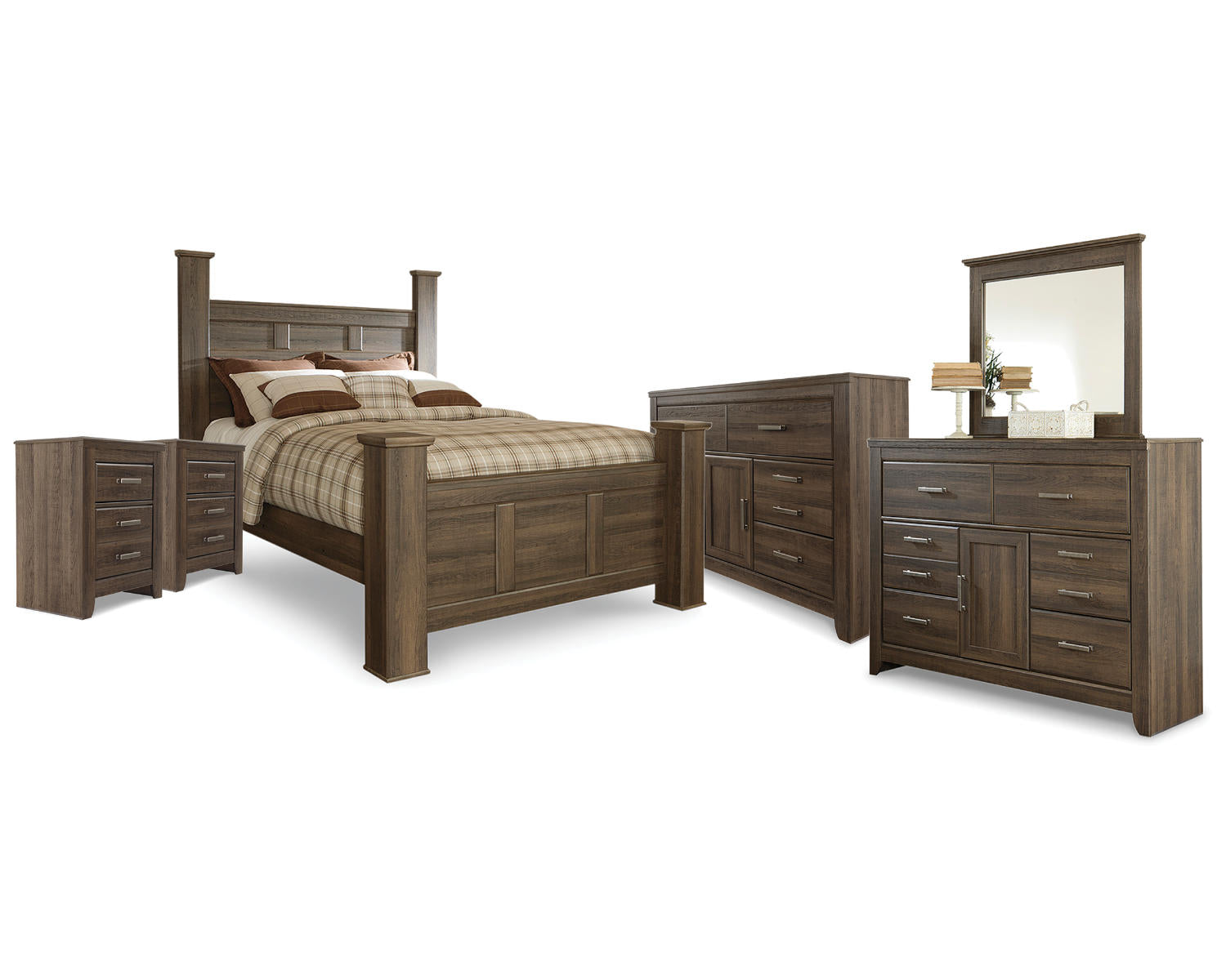 Juararo Queen Poster Bed, 2 Dressers, Mirror and 2 Nightstands