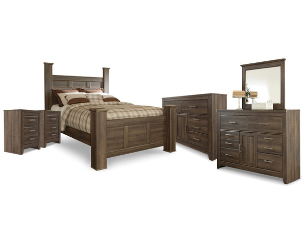 Cama con dosel Juararo Queen, 2 cómodas, espejo y 2 mesitas de noche