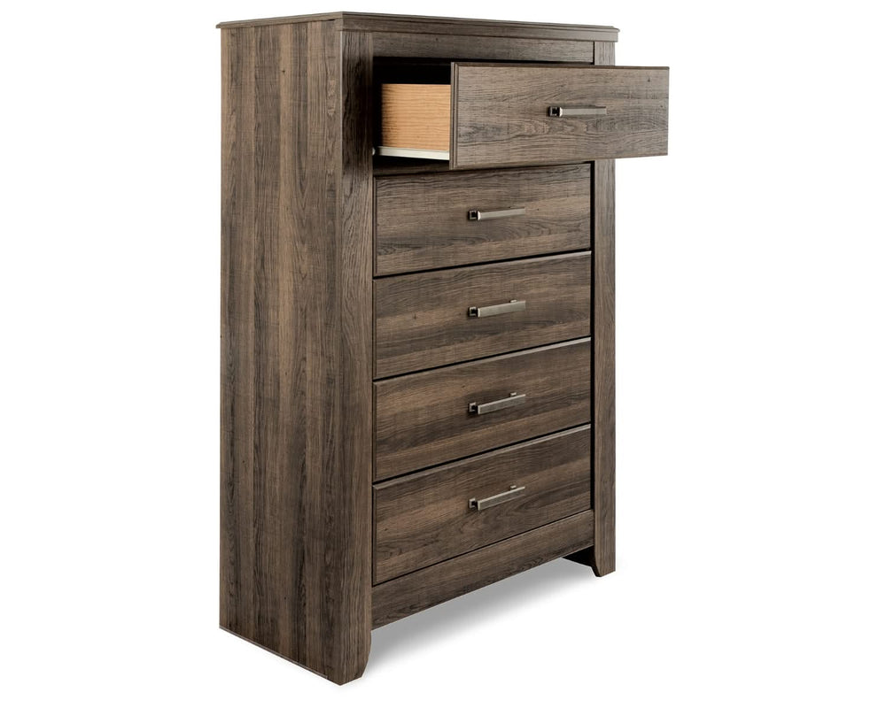 Juararo California King Poster Bed, Dresser, Mirror, Chest and 2 Nightstands