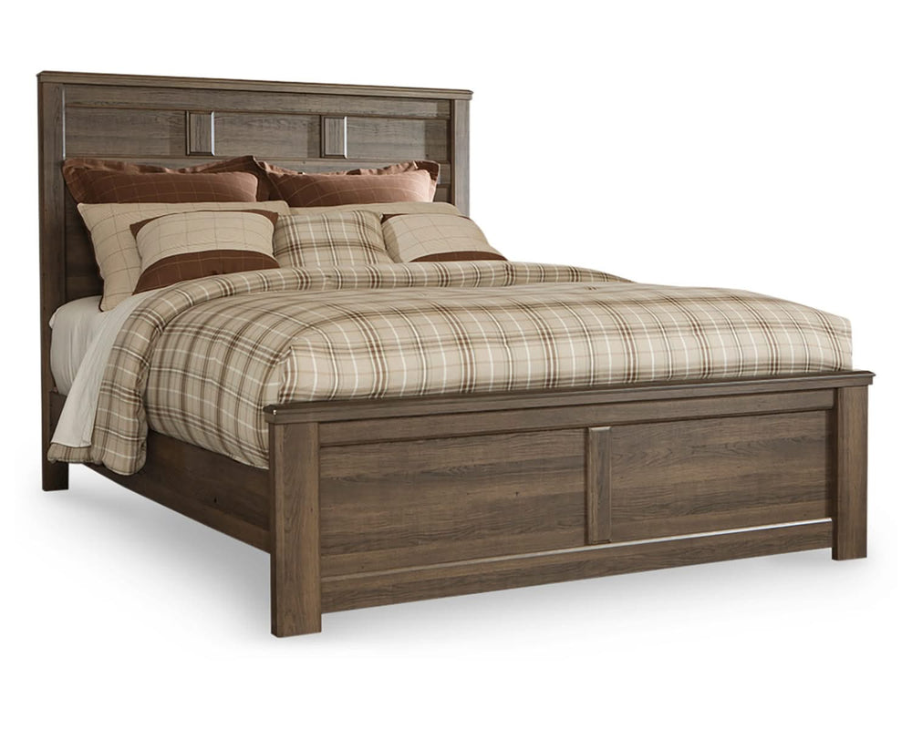 Cama Queen Juararo con paneles, tocador, espejo y mesita de noche