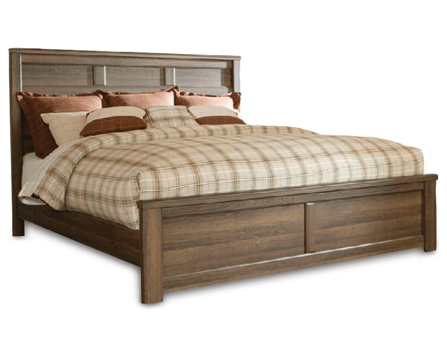 Juararo California King Panel Bed, Dresser, Mirror, Chest and Nightstand