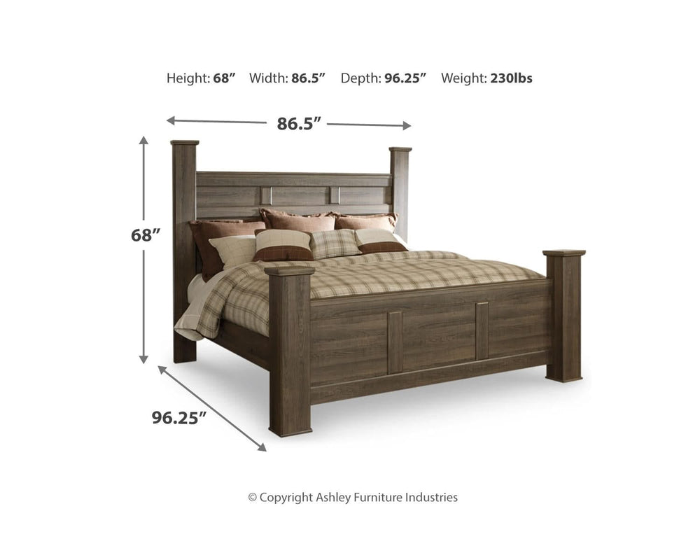 Cama con dosel California King de Juararo, cómoda, espejo y dos mesitas de noche