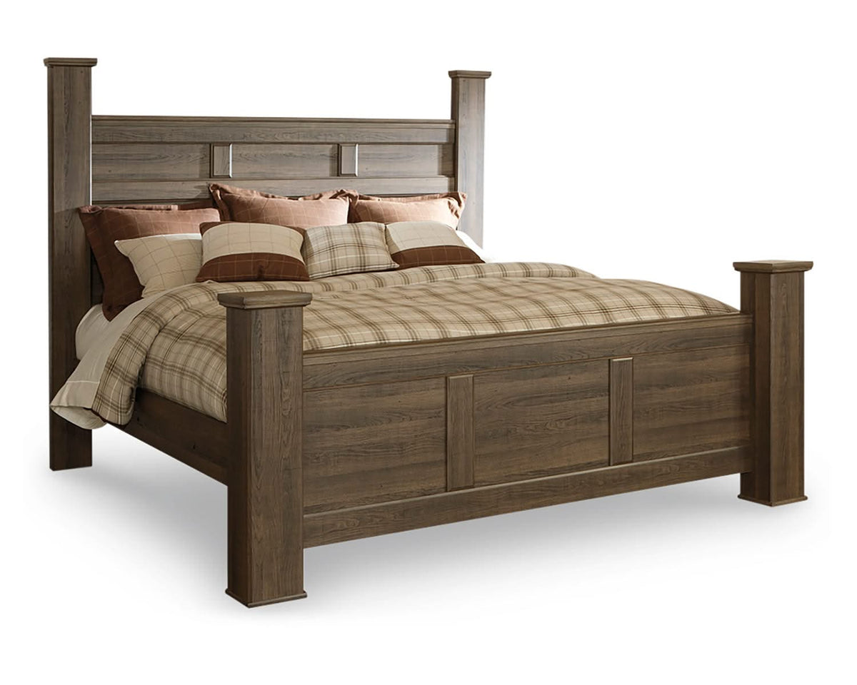 Cama con dosel Juararo King, cómoda, espejo, cómoda y mesita de noche