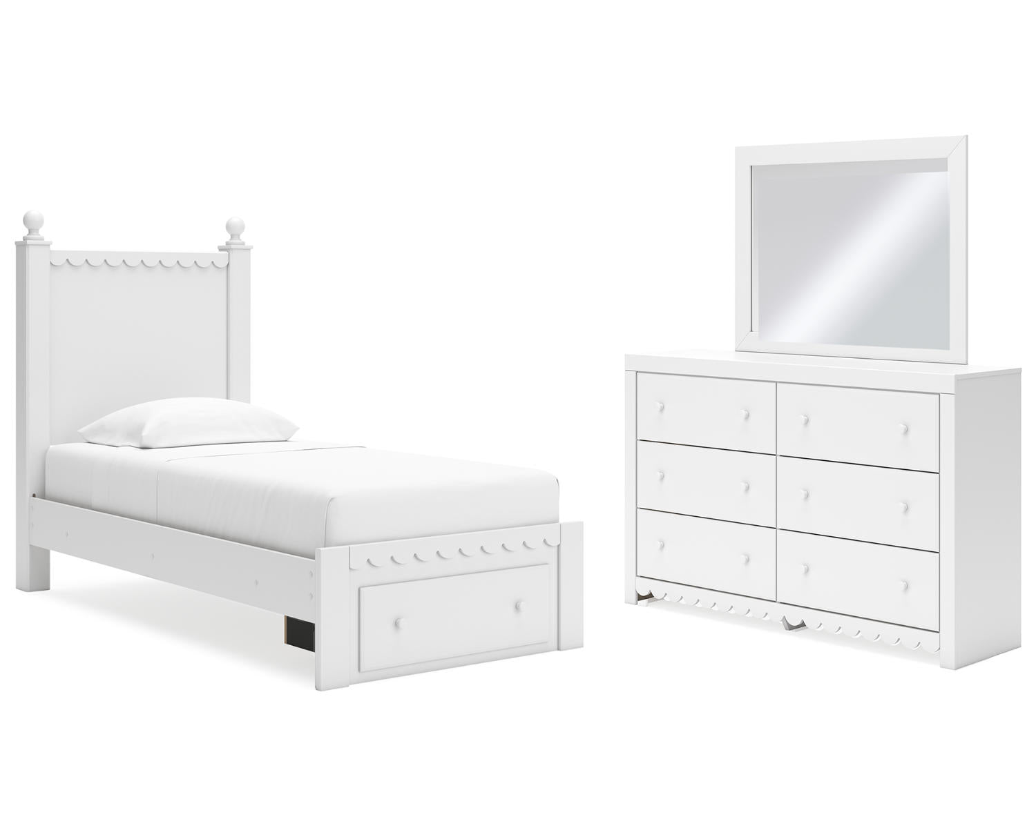 Mollviney Twin Panel Storage Bed, Dresser and Mirror