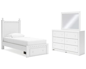 Mollviney Twin Panel Storage Bed, Dresser and Mirror
