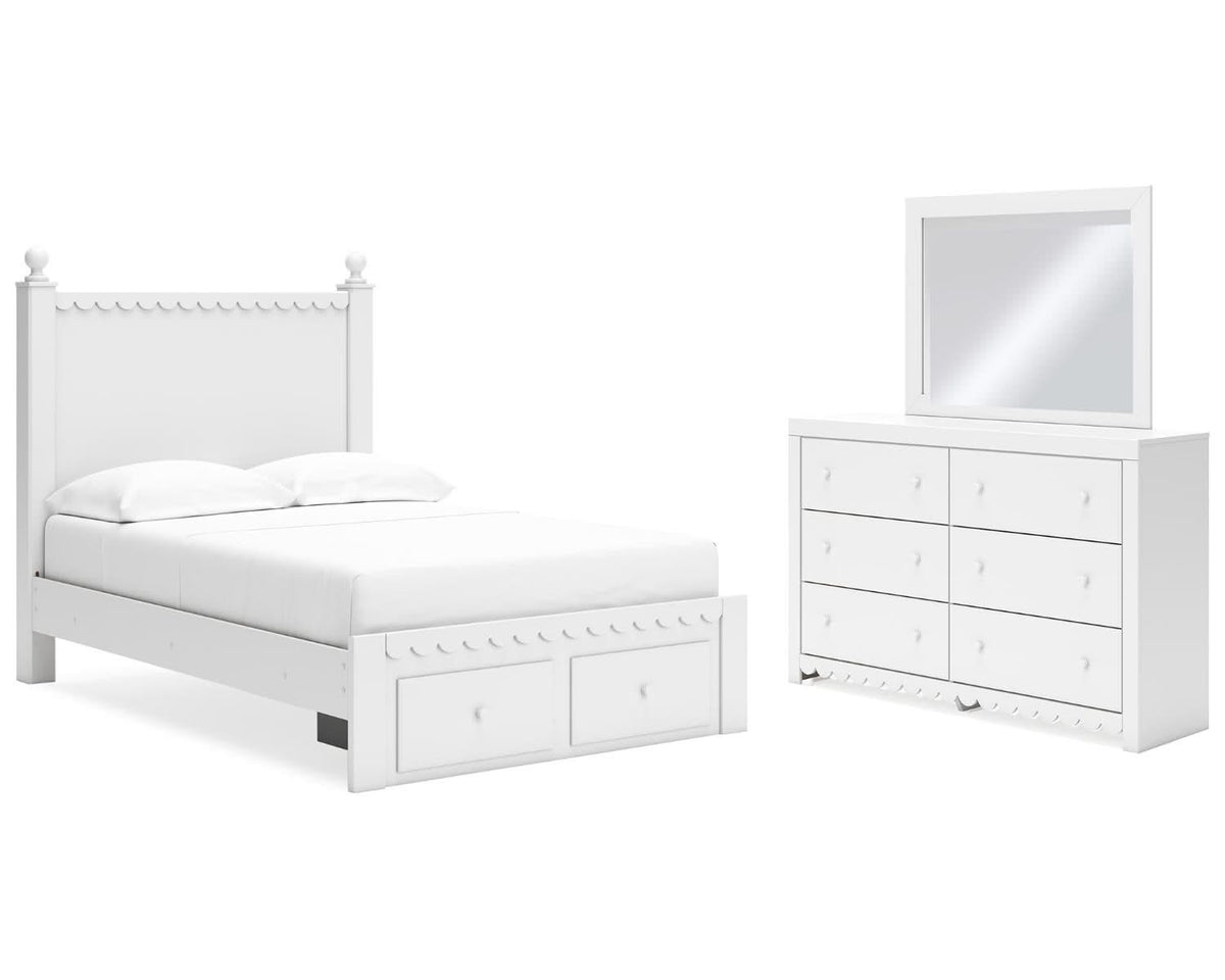 Cama con almacenamiento, tocador y espejo Mollviney