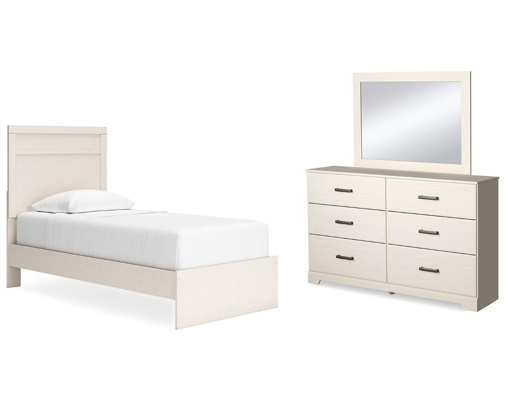 Cama individual con paneles, cómoda y espejo Stelsie