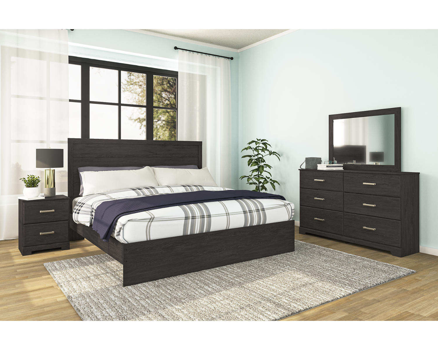 Belachime King Panel Bed, Dresser, Mirror, and Nightstand