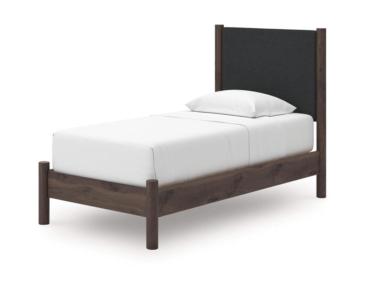 Cama individual con plataforma y paneles tapizados Pamytta