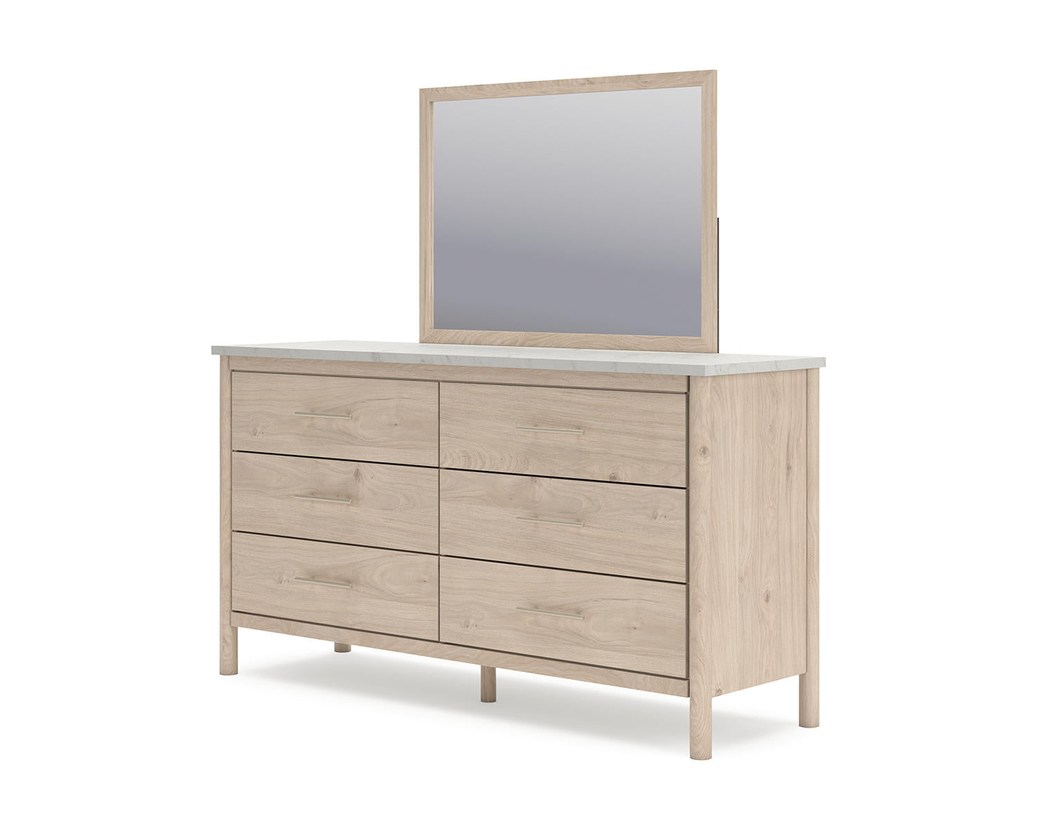 Cadmori Queen Upholstered Panel Bed, Dresser and Mirror