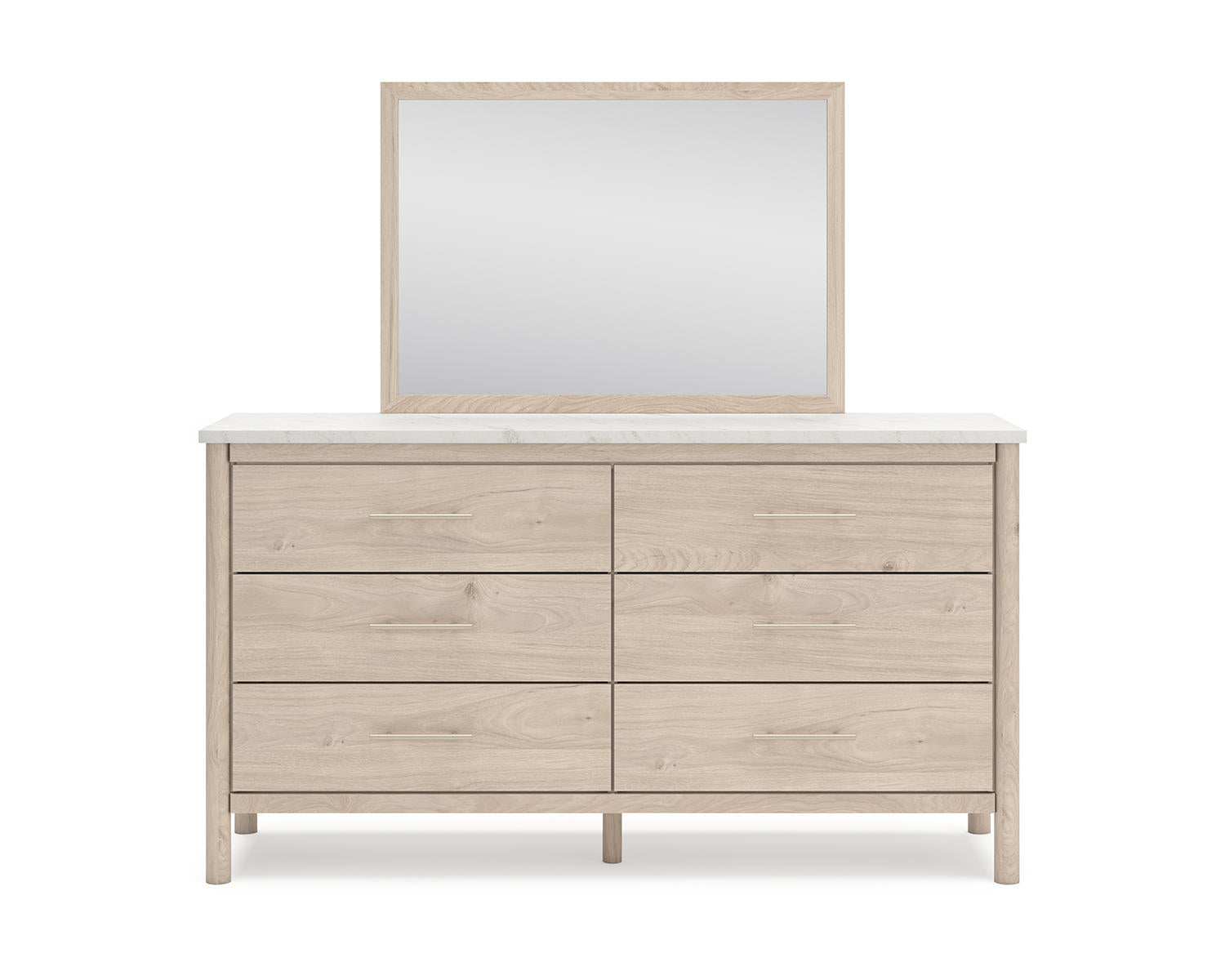 Cadmori King Upholstered Panel Bed, Dresser, Mirror and Nightstand