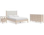 Cadmori Queen Upholstered Panel Bed, Dresser and Nightstand