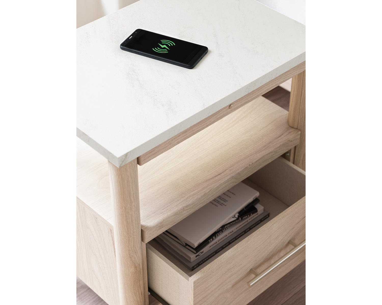 Cadmori King Upholstered Panel Bed, Dresser, Mirror and Nightstand