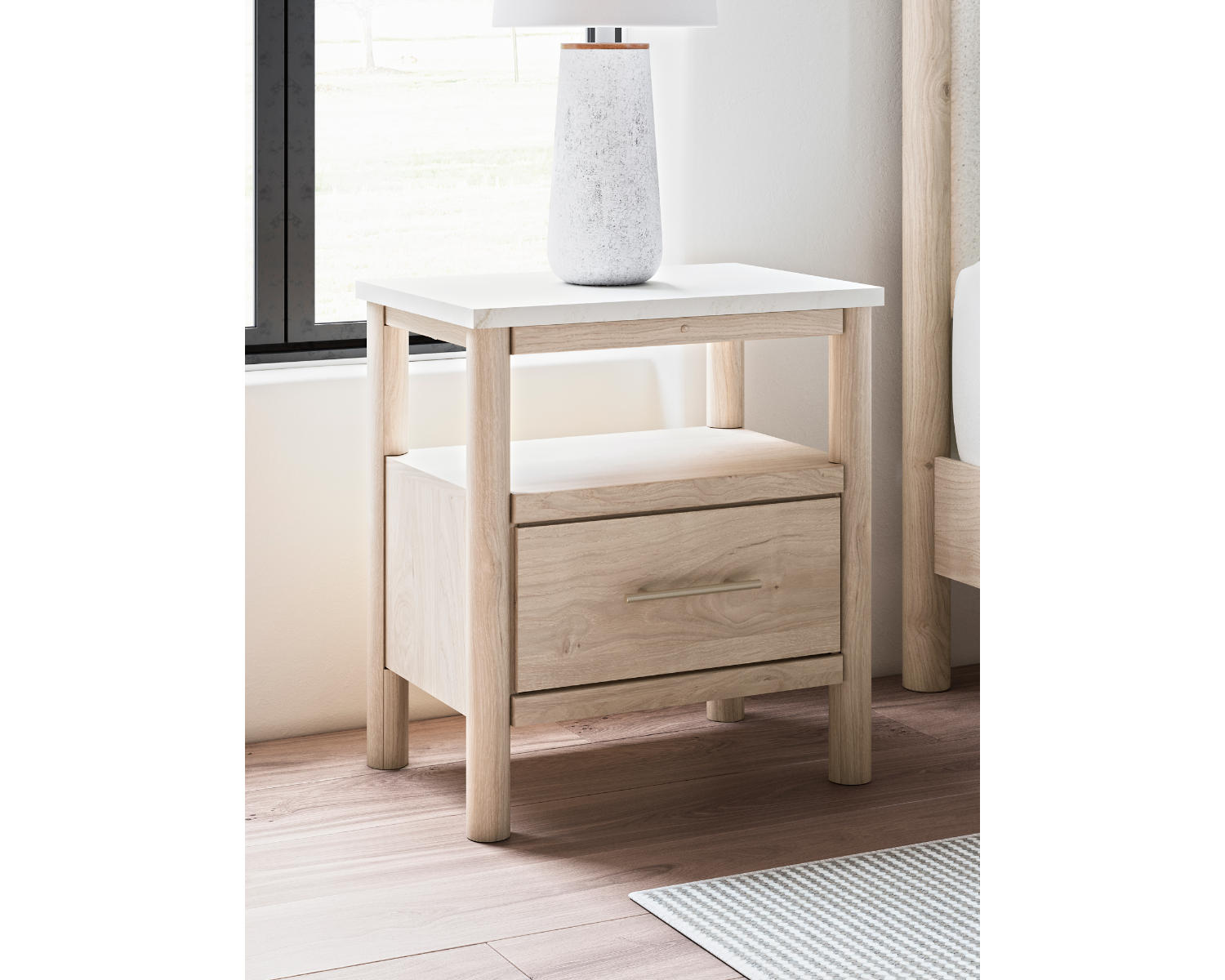 Cadmori King Upholstered Panel Bed, Dresser, Mirror and Nightstand