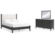 Cadmori Queen Upholstered Panel Bed, Dresser and Mirror