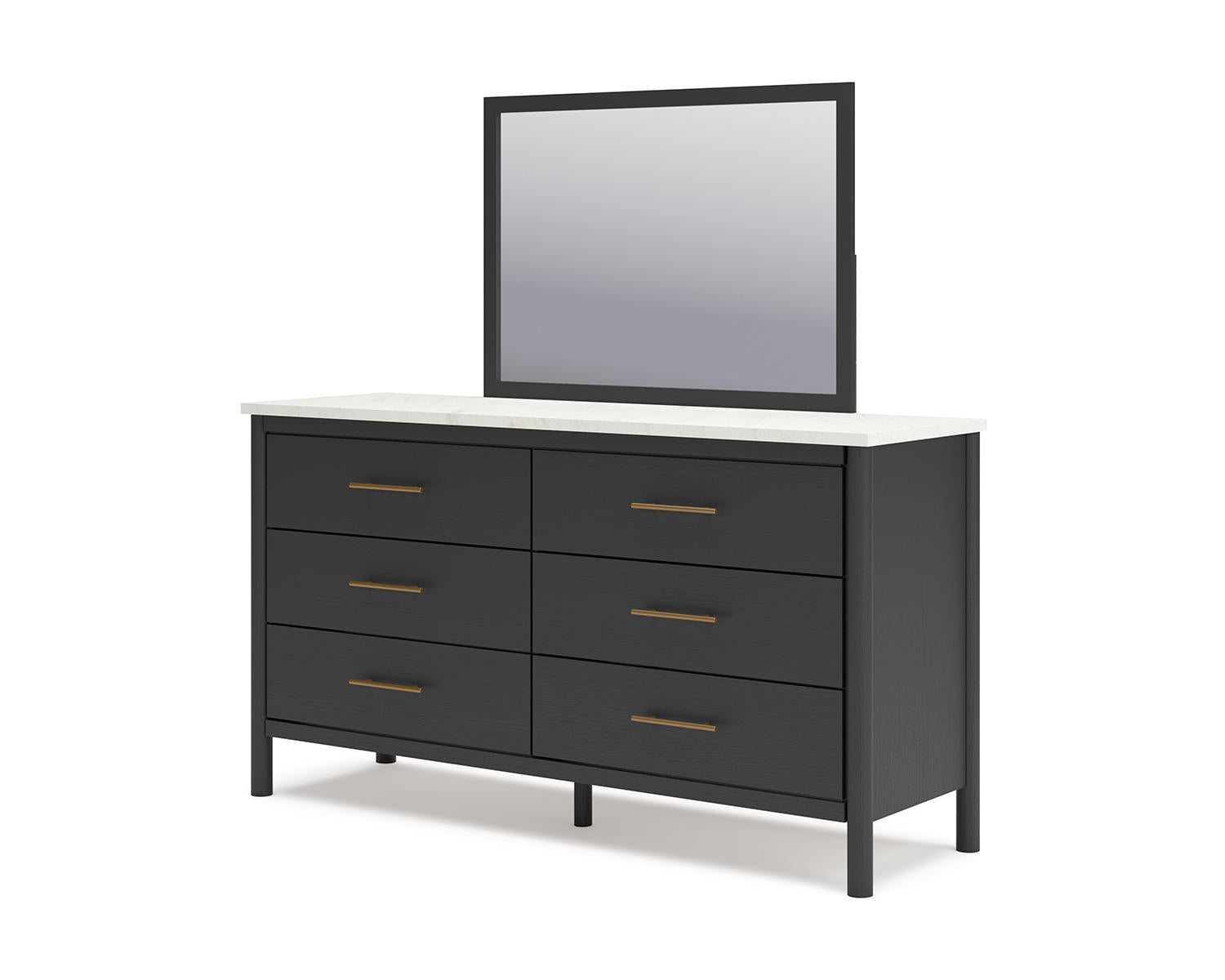 Cadmori King Upholstered Panel Bed, Dresser and Mirror
