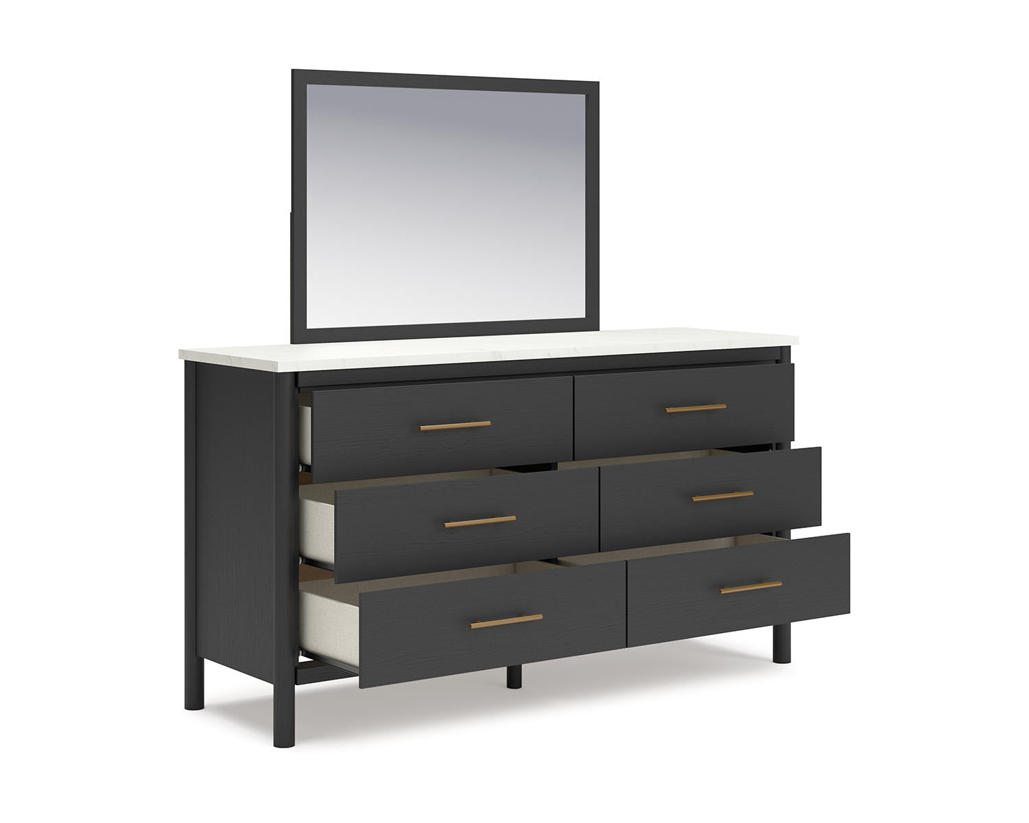 Cadmori Queen Upholstered Panel Bed, Dresser and Mirror