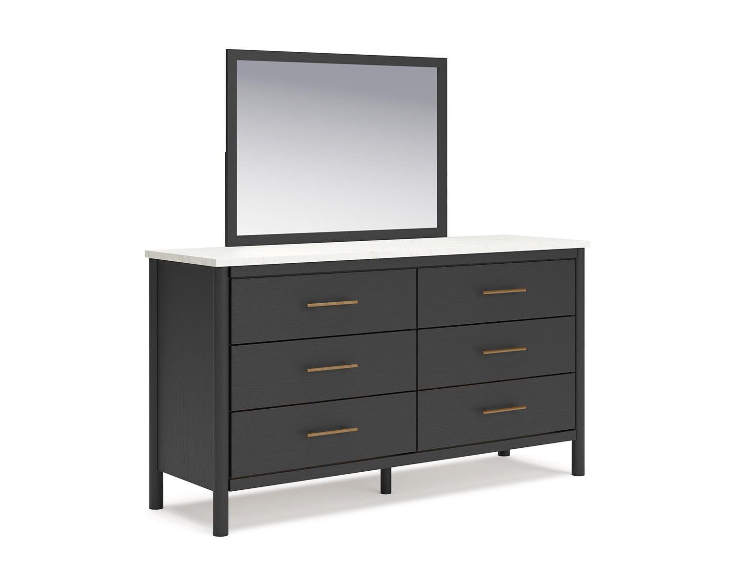 Cadmori Queen Upholstered Panel Bed, Dresser and Mirror