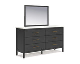 Cadmori Queen Upholstered Panel Bed, Dresser and Mirror