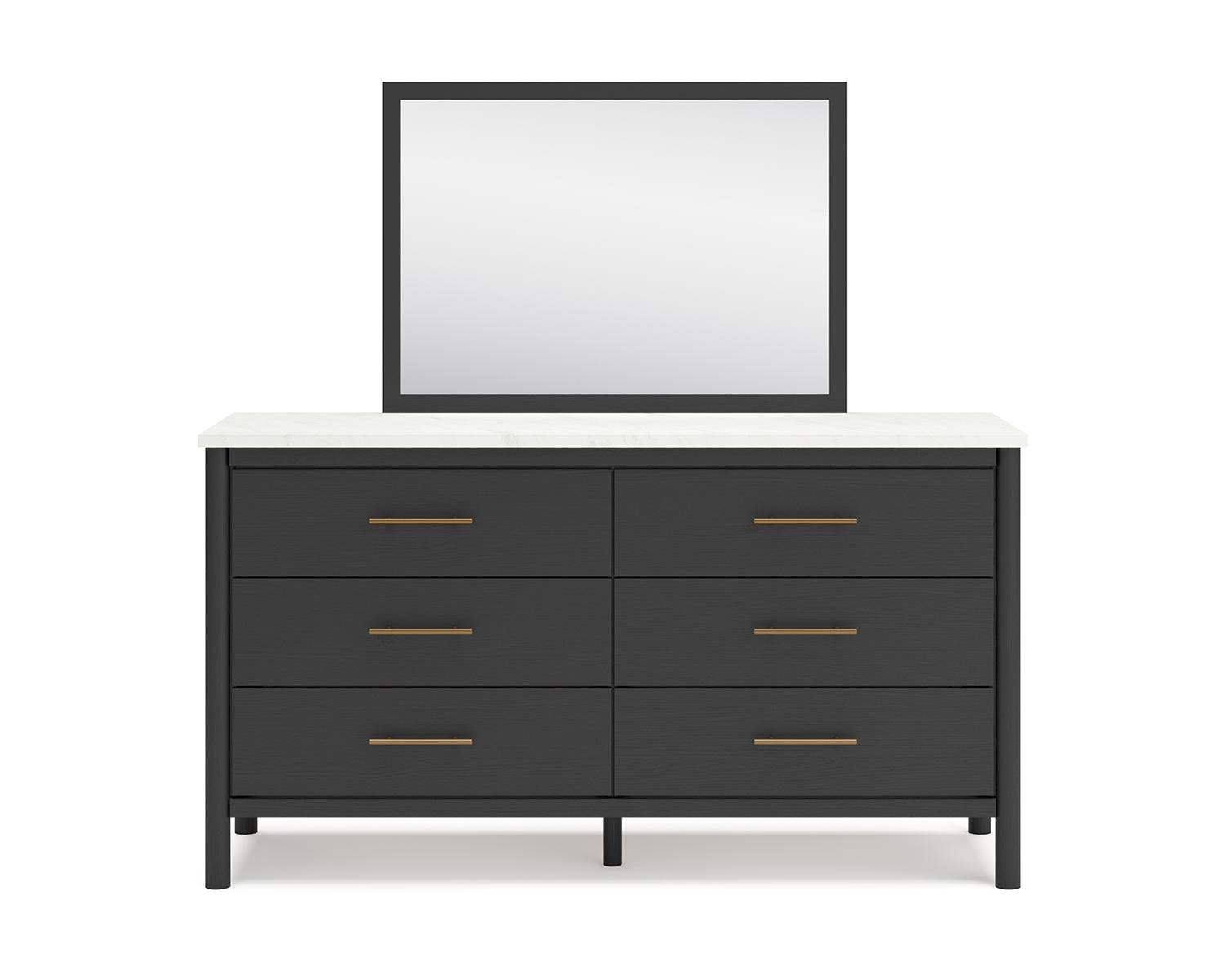 Cadmori King Upholstered Panel Bed, Dresser and Mirror