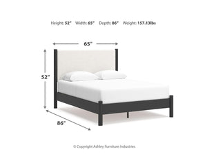 Cadmori Queen Upholstered Panel Bed, Dresser and Mirror