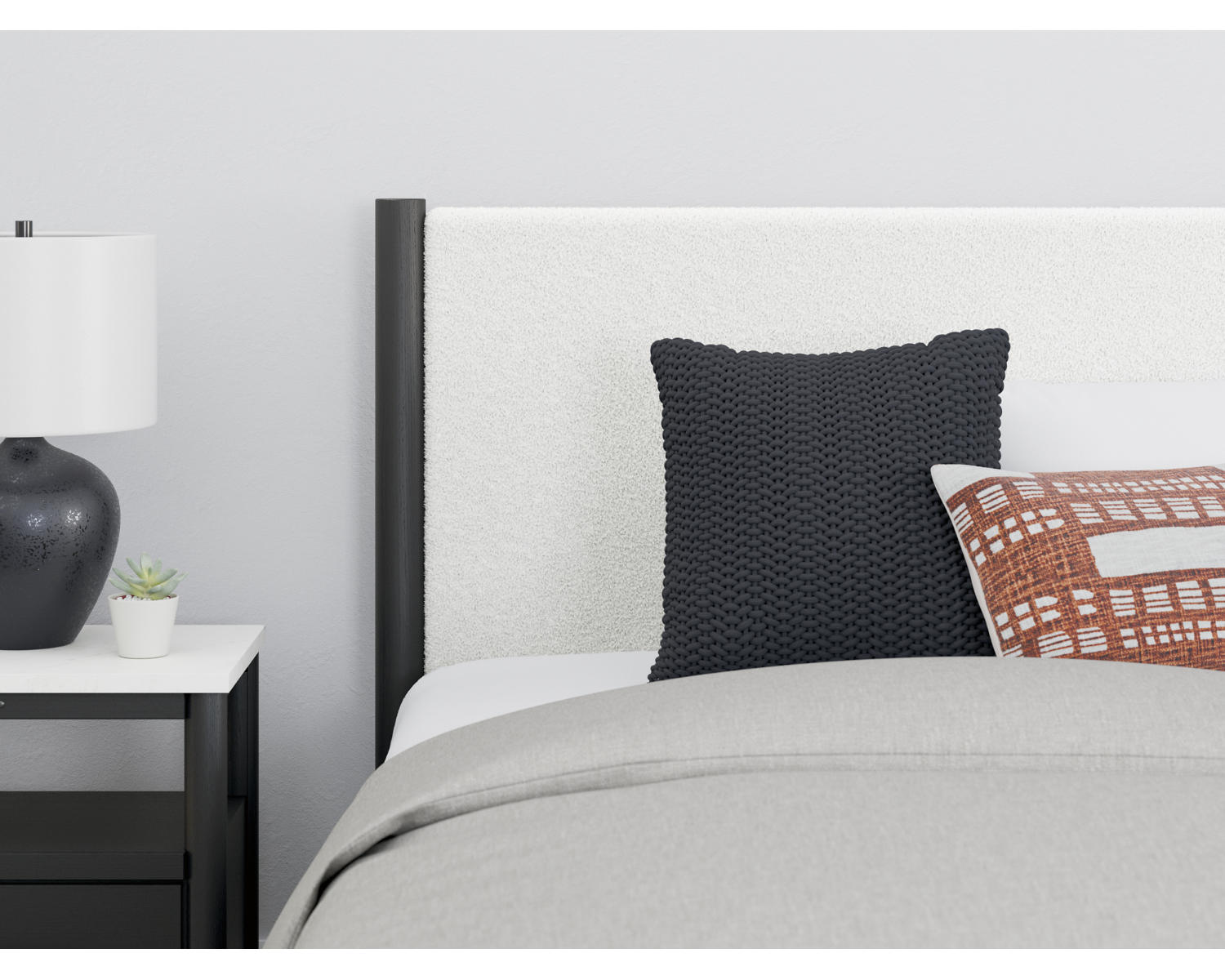 Cadmori Queen Upholstered Panel Bed, Dresser and Mirror