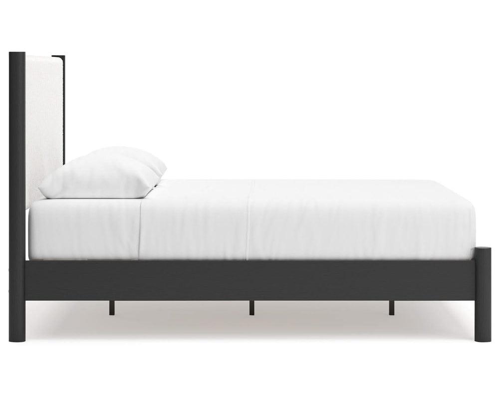 Cadmori Queen Upholstered Panel Bed, Dresser and Mirror